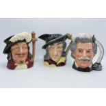 A trio of large Royal Doulton character jugs to include Porthos D6440, Pied Piper D6403 and Mark