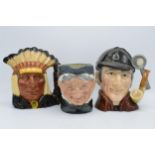 A trio of large Royal Doulton character jugs to include the Sleuth D6631 (slightly different