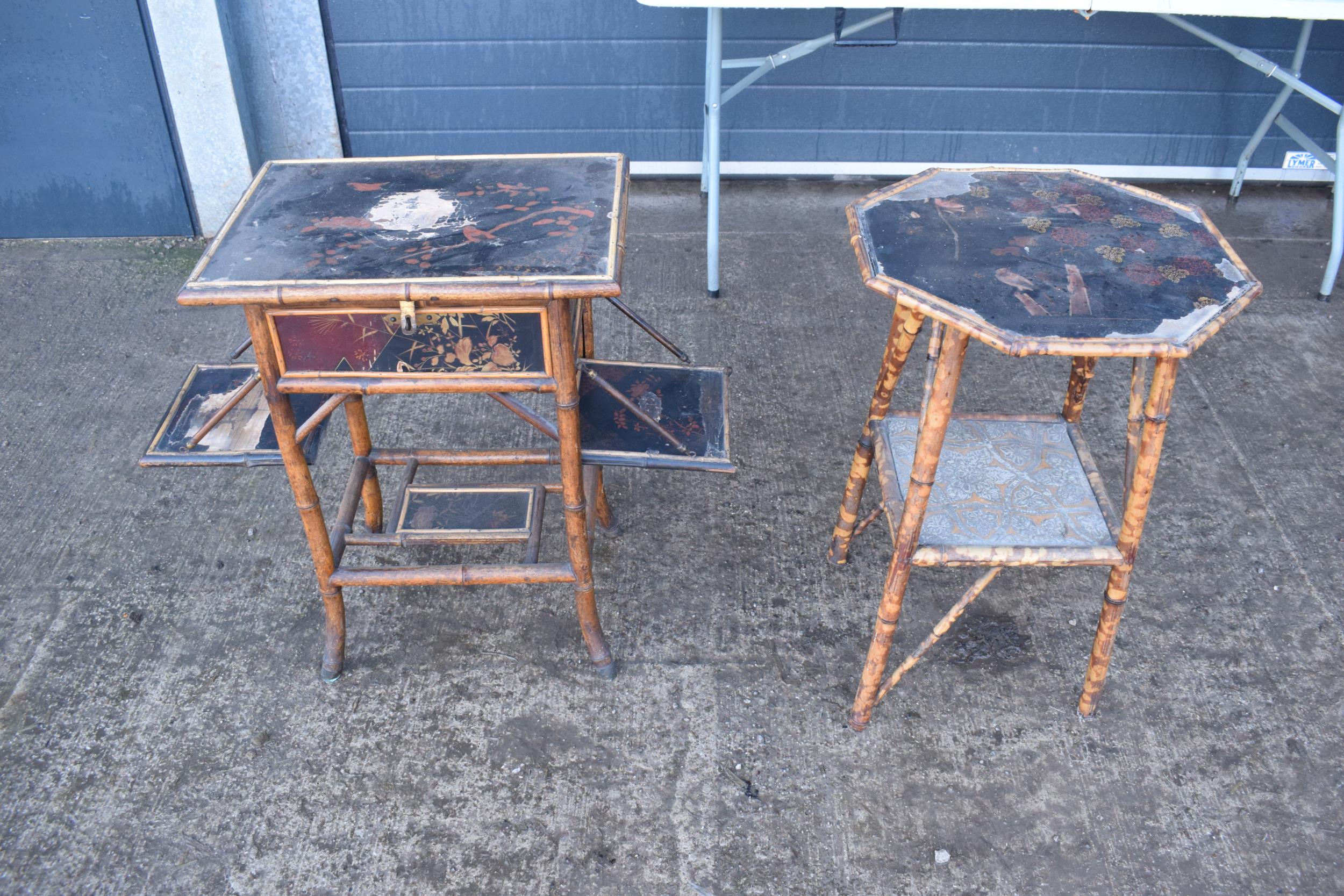 A pair of Chinese items of furniture made with bamboo and lacquer finish to include a folding