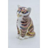 Boxed Royal Crown Derby paperweight in the form of a sitting kitten. First quality with stopper.