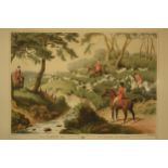 A framed country scenes print of Fox Hunting No.3 - La Chasse au Renard. 58 x 47cm inc frame. In