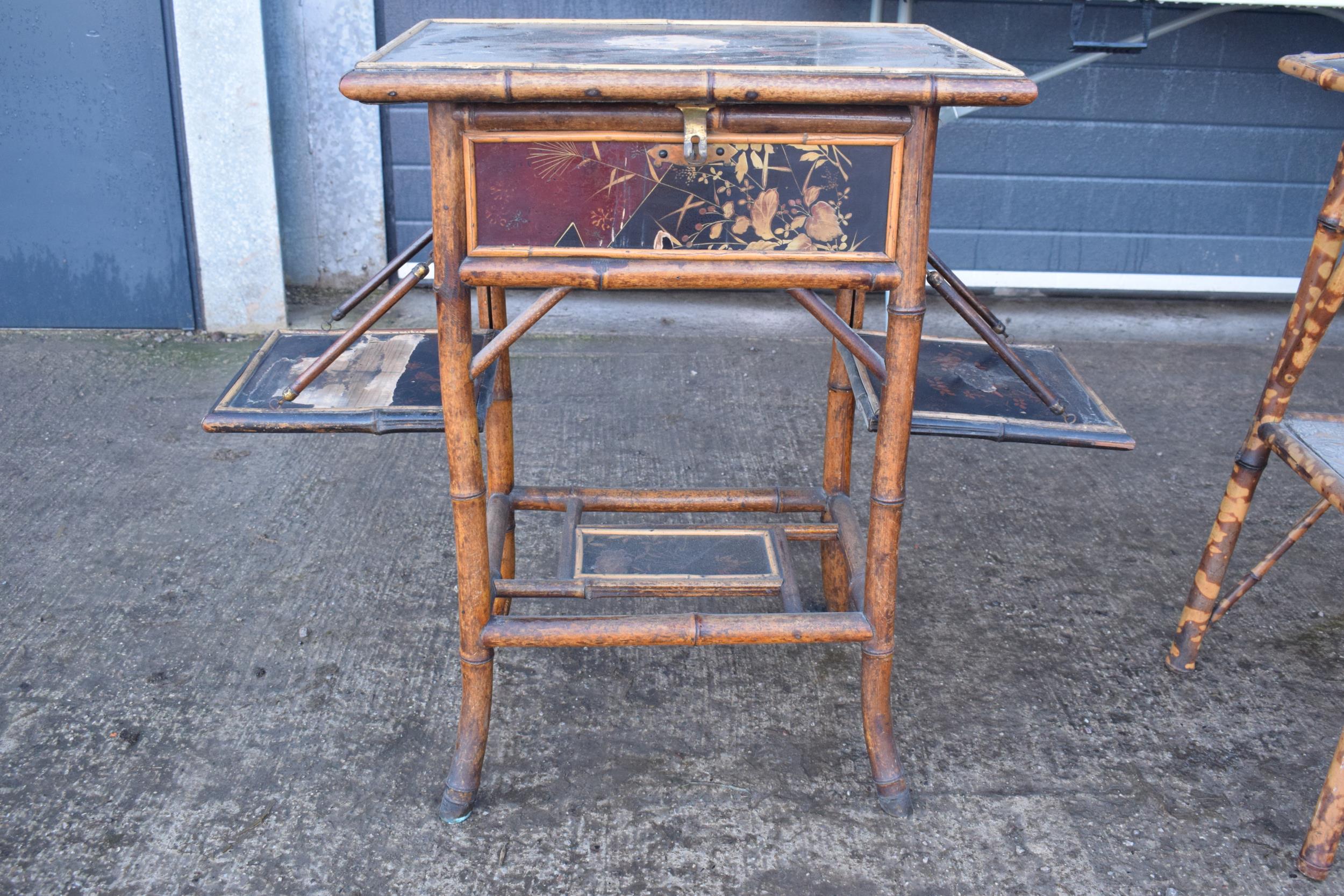 A pair of Chinese items of furniture made with bamboo and lacquer finish to include a folding - Image 6 of 11