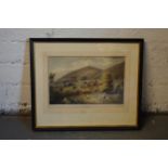 A framed antique print of Malvern from the link 'Drawn on Stone' by W Wood. 40 x 34cm inc frame.