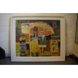 Vincent Bennett (Plymouth 1910-1993), framed oil on canvas, 'Street Entertainers', 74cm x 63cm inc