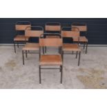 A set of six retro vintage mid 20th century village hall stacking chairs / dining chairs in the