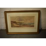 A framed watercolour of a coastal scene signed D R Sellors. 49 x 35cm inc frame.