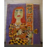 Vincent Bennett (Plymouth 1910-1993), unframed oil on canvas panel, 'Lady with Mandolin', 71.5cm x