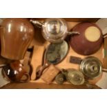 A mixed collection of items to include a Victorian stoneware flagon, silver plated teapot, pewter,