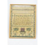 An early 19th century sampler by 'Susanna Mare, Aged 9 Years 1833' in a later wooden rectangular