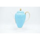 Wedgwood coffee pot decorated with a light blue and gilded design. In good condition with no obvious