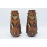 A pair of military related walnut trench / warfare art vases, indicating an Alliance with