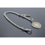 Silver Albert watch chain with hallmarked silver fob. 23.4 grams. 29cm long.