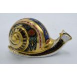 Boxed Royal Crown Derby paperweight in the form of a Garden Snail, limited edition. First quality
