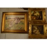 A trio of framed prints in antique-style gilded frames (3). Largest 55 x 45cm inc frame.