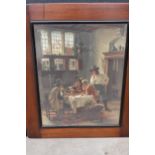 A framed pair of vintage prints depicting 17th century tavern-style scenes. 68 x 57cm inc frames.