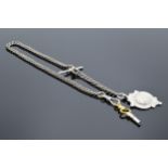 Silver Albert watch chain and silver fob. 40cm long. 34.0 grams.