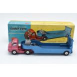 Boxed Corgi Toys No. 1100 Bedford Carrimore low loader, comprising of red cab with blue trailer,