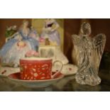 Boxed Wedgwood Crimson Jewel cup and saucer together with Waterford Crystal figure of an angel (