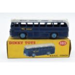 Dinky No. 283 BOAC Airport Coach. Dark blue body, off white upper and roof. Needs a clean, some