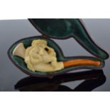 Victorian cased meerschaum pipe depicting a horn blower. 11cm long. In good condition.