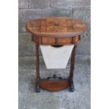 An early 20th century sewing table with marquetry decoration in the Aesthetic Movement style with