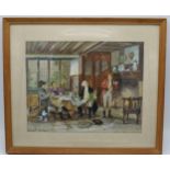'W W Gomme 1970 after F M Bennet' framed watercolour of a countryside lounge scene, signed bottom