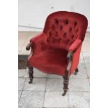 A Victorian mahogany upholstered library chair. 92cm tall. In good condition.