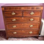 Victorian mahogany 2 over 3 chest of drawers with satinwood inlay and mother of pearl escutcheons