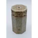 A Chinese soapstone seal of octagonal form with character marks to one end. 15cm tall. Some chipping