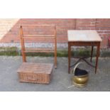 A mixed collection of small furniture items to include a Victorian or slightly later towel rail, a