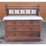 A Victorian or slightly later marble-topped wash stand / chest of drawers with tile-backed unit made