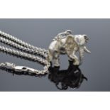 A silver chain with silver elephant figure, 27.9 grams.