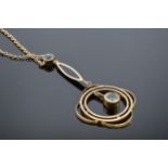 9ct gold aqua marine pendant and chain, 3.1 grams.