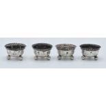 A set of 4 silver salts with crimpled rims on bun feet. Sheffield 1891. 47.8 grams.