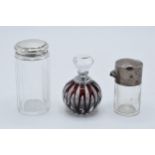 A trio of items to include a silver topped jar Birm 1923, a silver hinged jar Birm 1910 and a