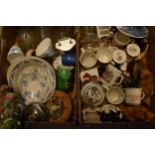 A mixed collection of items to include pottery, tea ware, figures, modern mantle clock etc (Qty).