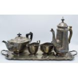 A silver-plated 6 piece tea set to include a teapot, coffee pot, sugar tongs, milk, sugar and