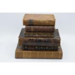 A collection of antique leather bound books to include Andrews Cyclopaedia of Domestic Medicine