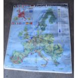 A vintage double-sided French educational classroom poster 'Europe Economique' and 'Physique'. In