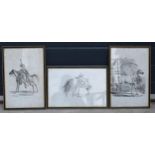 A trio of Carle Vernet black and white lithographs of Arab horses to include Gaude Royal Cheval
