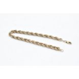 Tested as 9ct gold rope bracelet. 7.3 grams. Some marks to link. 21.5cm long.