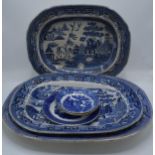 A collection of 19th century English pottery blue and white meat plates to include Cartwright and