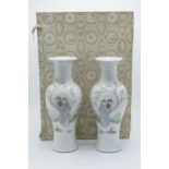 A pair of 20th century Chinese yenyen vases showing traditional scenes of maidens in a garden with