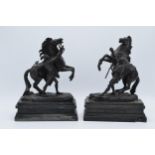 A late 19th century / early 20th century pair of bronze Marley Horses, Africa and Europa with each