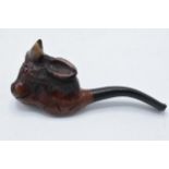 A novelty Real Briar smoking pipe in the form of a bull's head with glass / stone eyes. 10cm long.