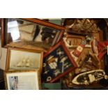 A mixed collection of items to include model ships and galleons, sea side figures and prints of