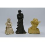 A collection of studio pottery to include a bust of a gentleman, a lady 'Dreaming' both signed Jones
