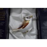 Boxed Royal Crown Derby paperweight in the form of a Crested Tit. First quality with stopper. In