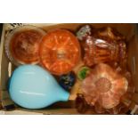 A mixed collection of glass to include a quantity of orange carnival glass, paperweights and a