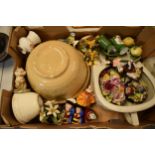 A mixed collection of items to include vintage cooking bowl, Beswick figures (af), Royal Doulton